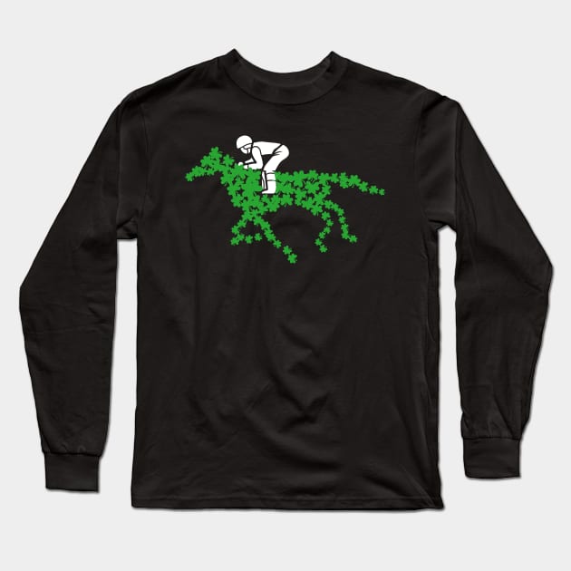 Race Horse Shamrock with Jockey Horse Funny lucky racing lover Long Sleeve T-Shirt by Artstastic